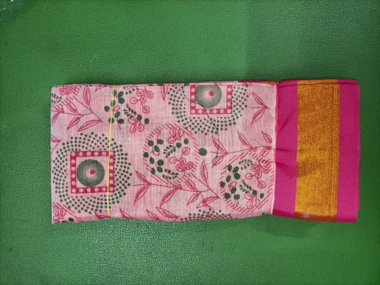 Pink Floral Printed Cotton Saree with Magenta Zari Border