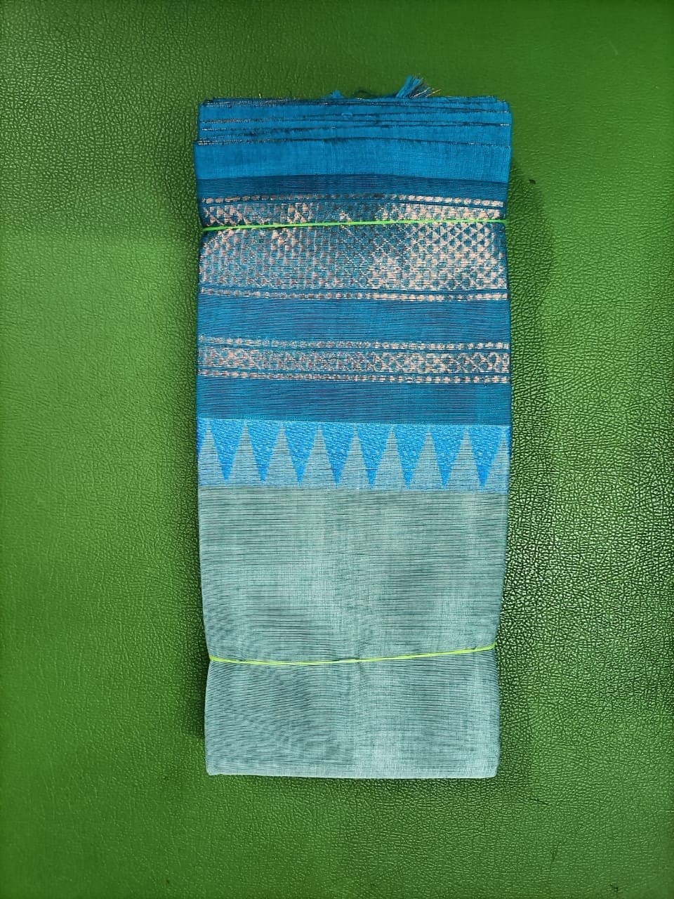 Grey-Blue Cotton Saree with Blue Temple Border