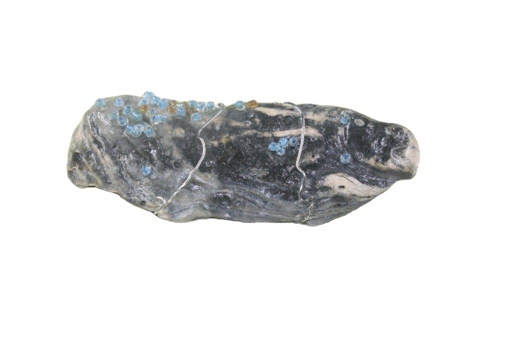 Wire-Wrapped Natural Stone with Blue Crystal Beads
