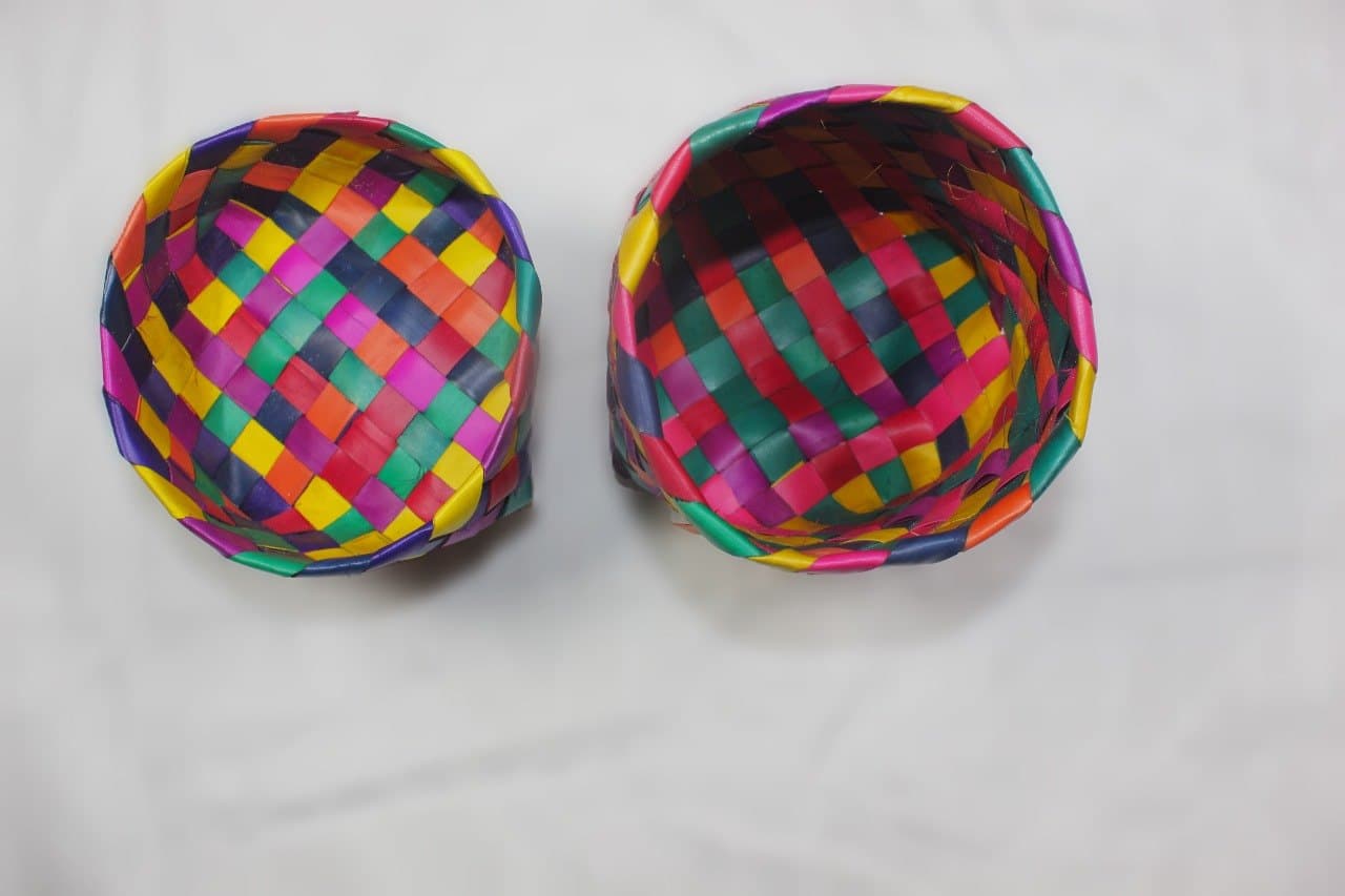 Multicolour Woven Palm-Leaf Baskets – Set of 2