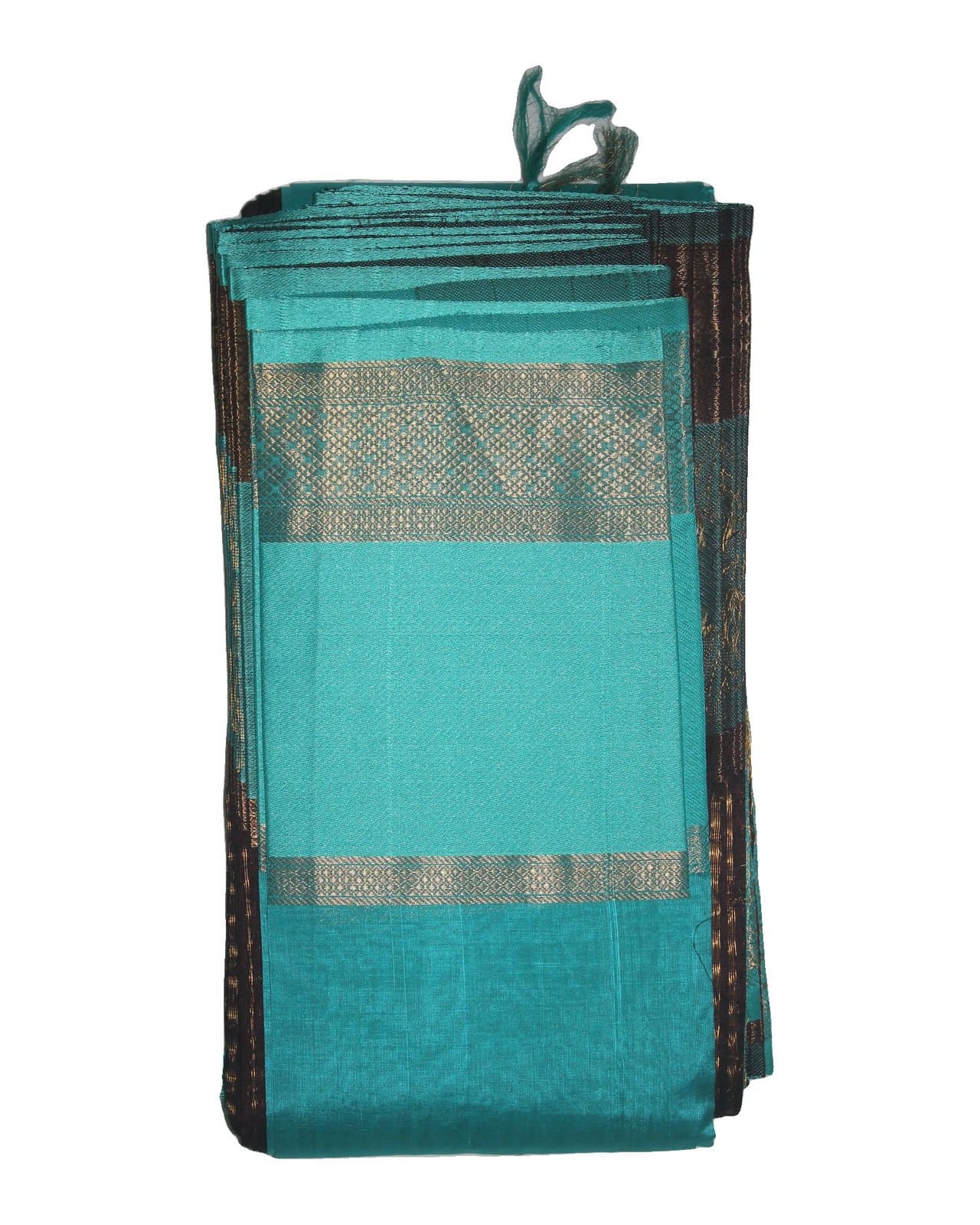 Turquoise Saree with Chocolate Brown Zari Pallu