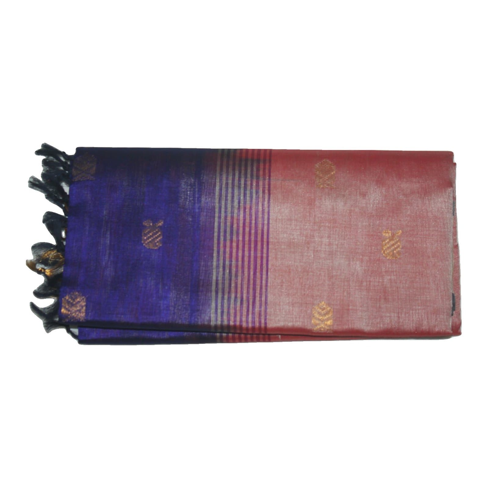 Royal Blue Saree with Peach Pallu & Gold Buttas