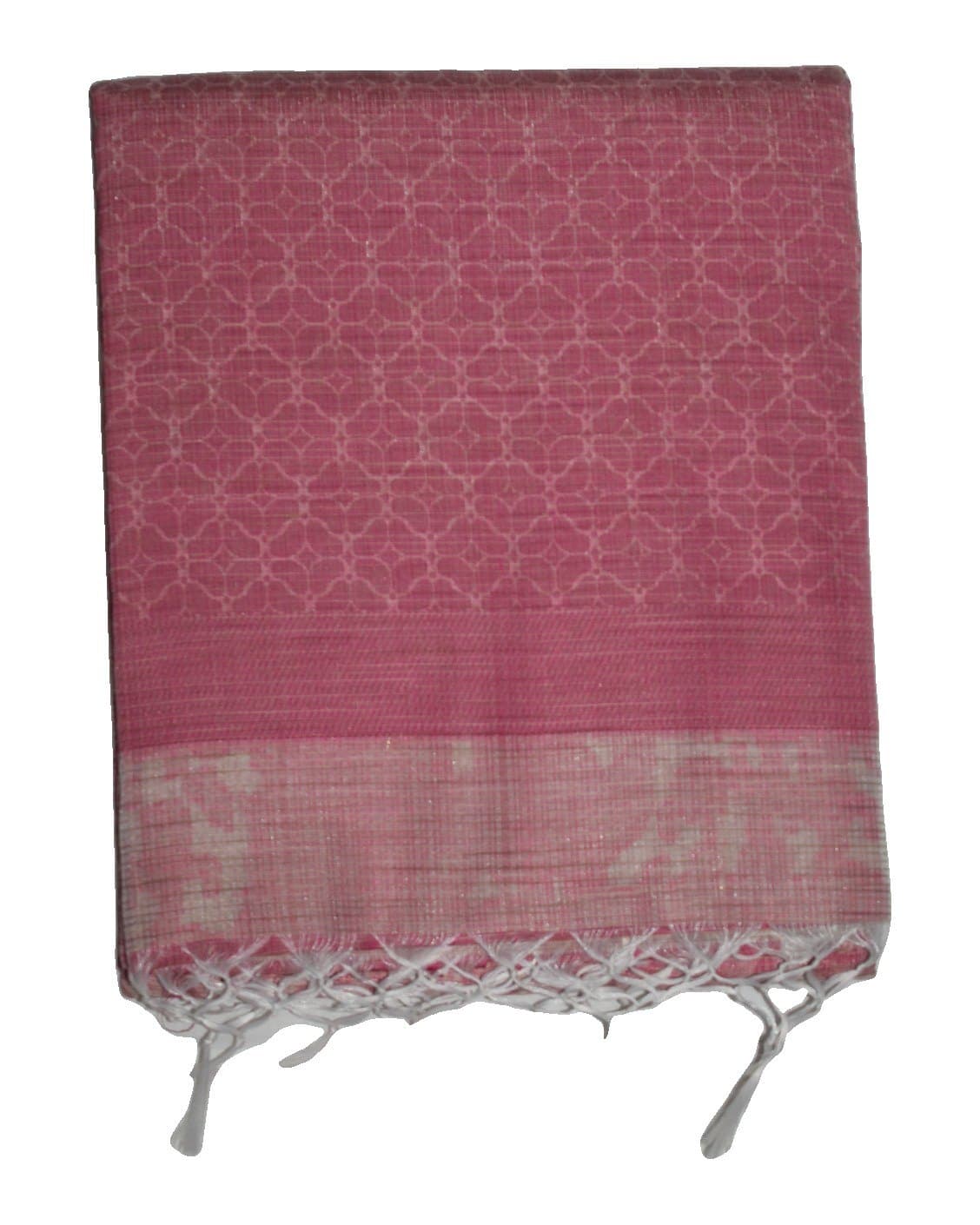 Rose Pink Woven Pattern Saree with Tassels