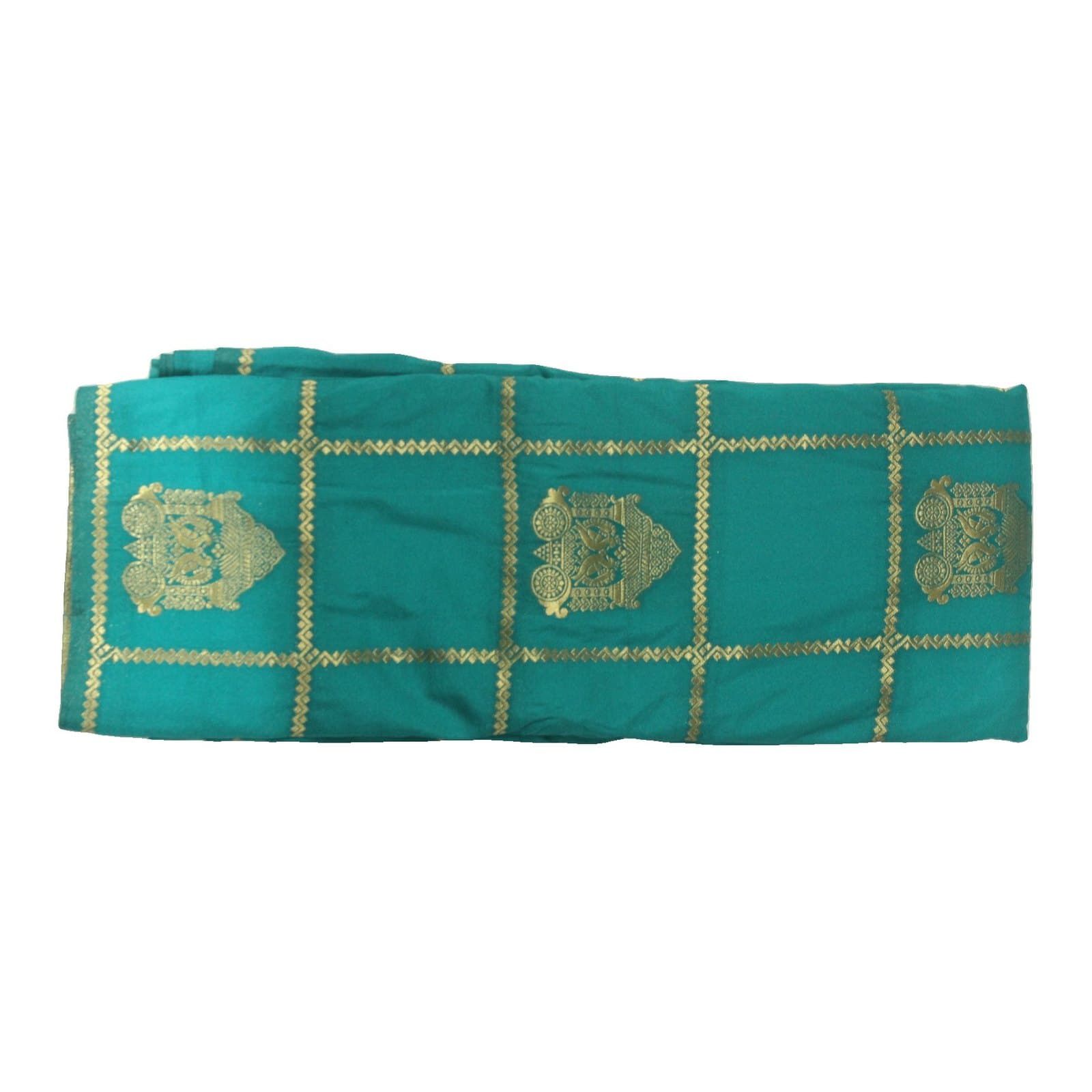 Teal Zari Checked Saree with Gold Motifs