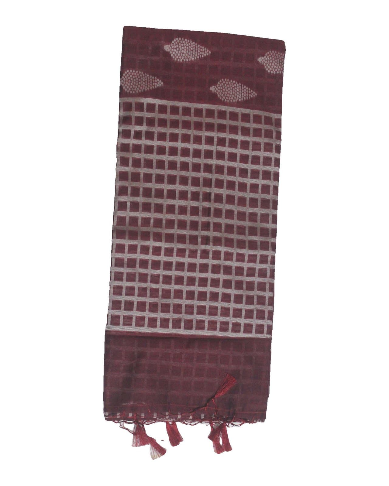 Maroon Checked Saree with Leaf Buttas