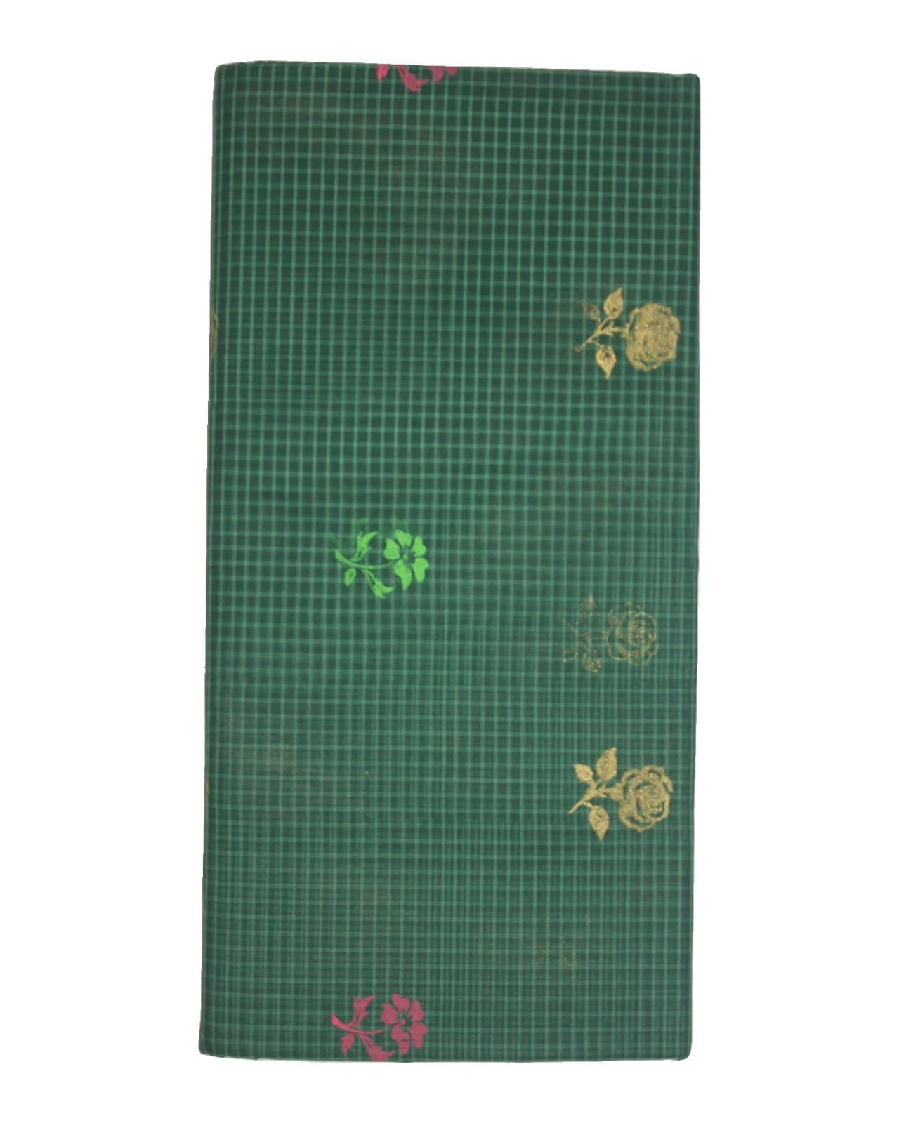 Bottle Green Checked Saree with Rose Buttas