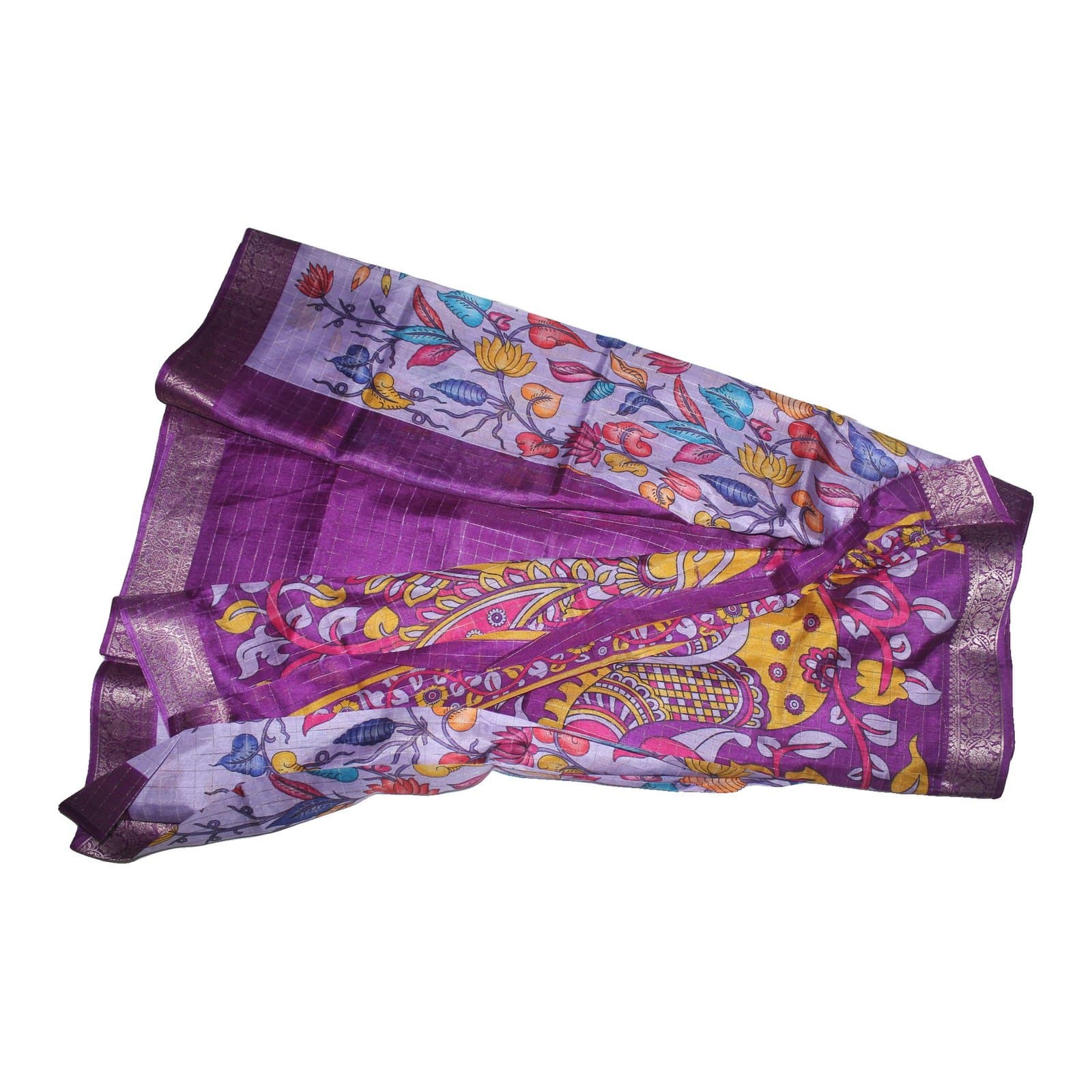 Lavender Kalamkari Floral Print Saree