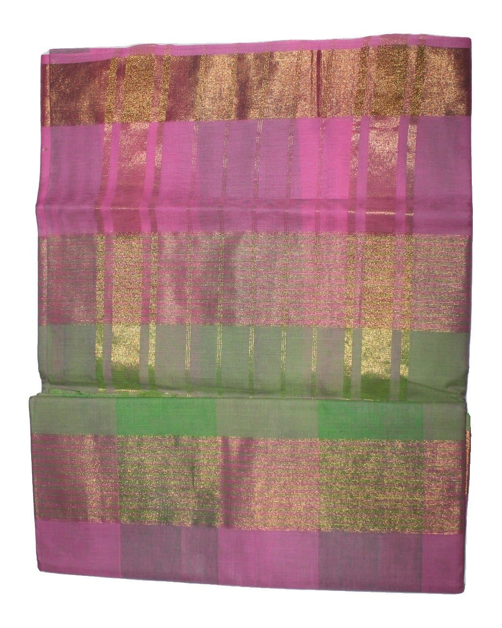 Pink & Green Checked Zari Saree