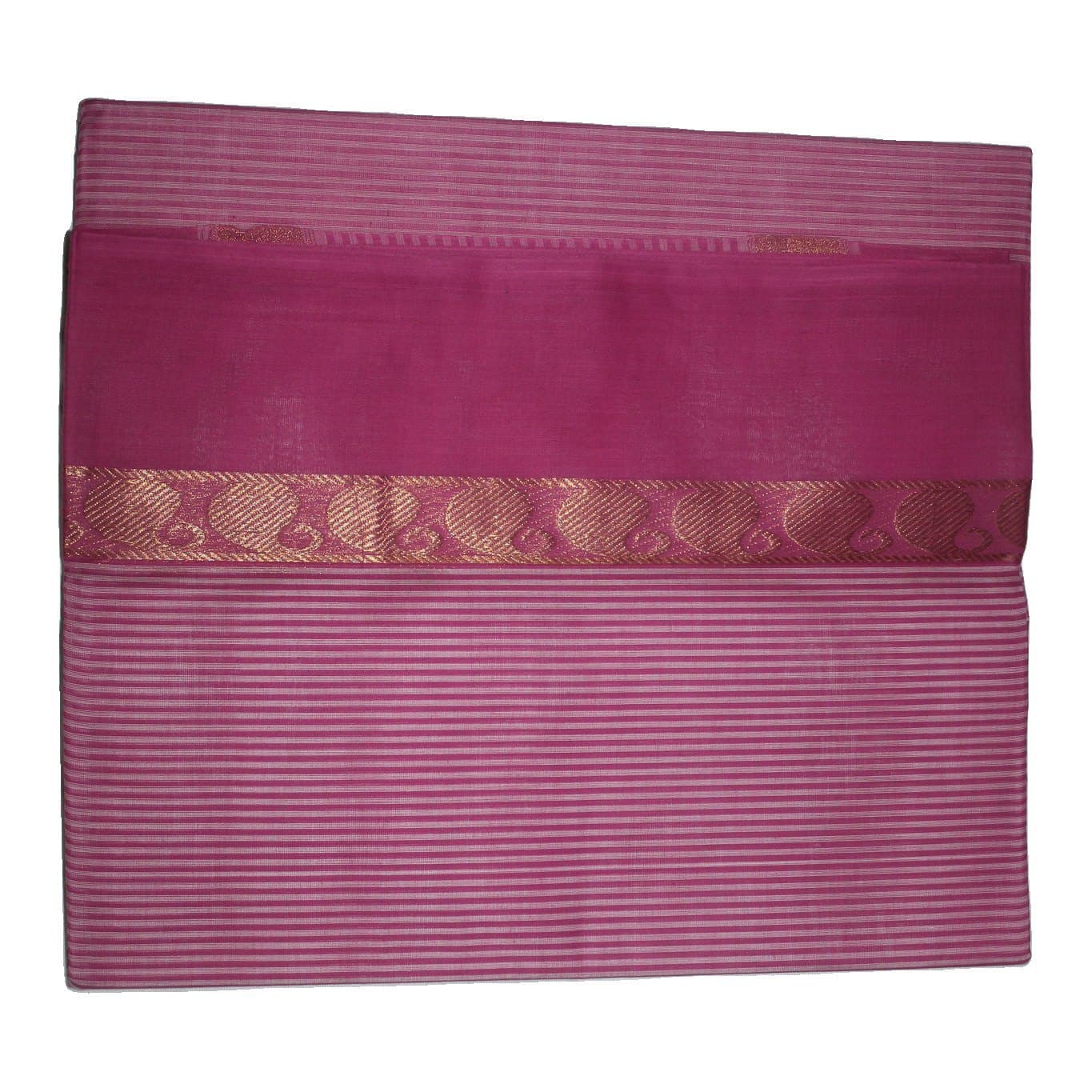 Pink Pinstripe Saree with Gold Border