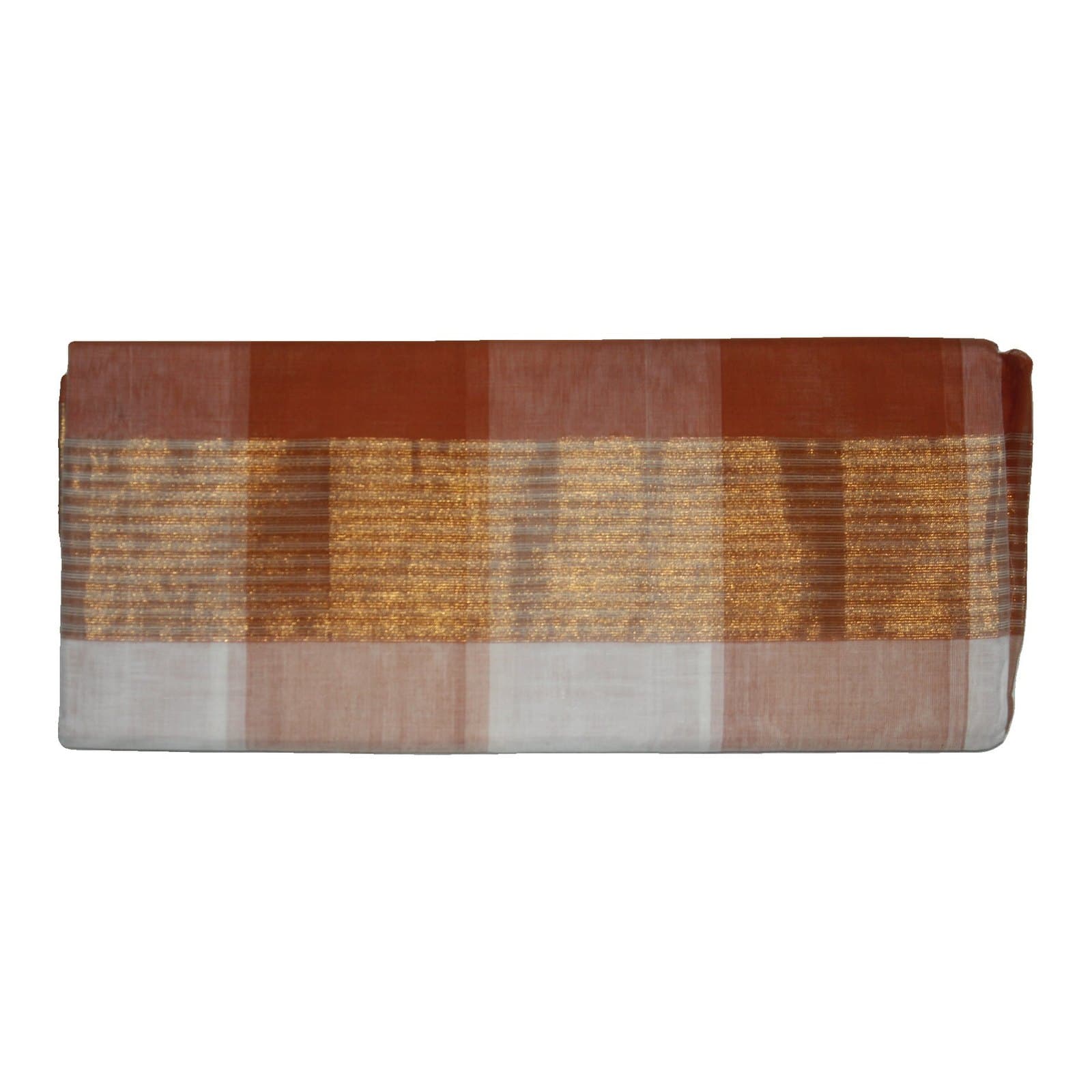 Rust & White Checked Saree with Gold Zari