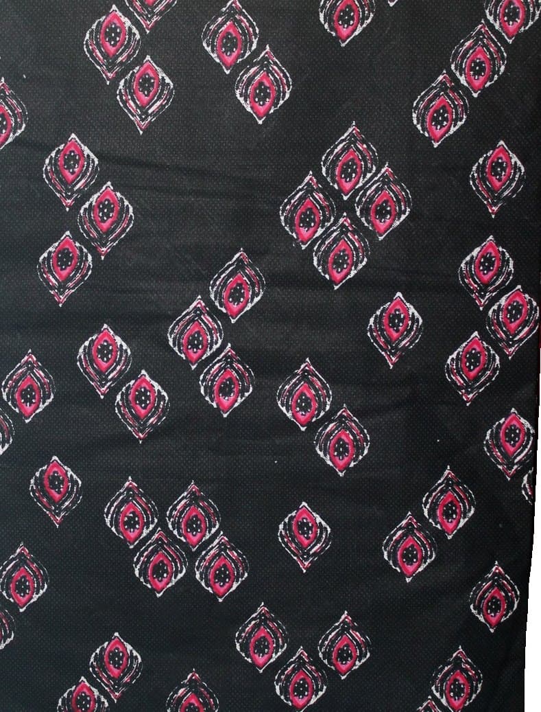 Black Dress Material with Pink Motif Print