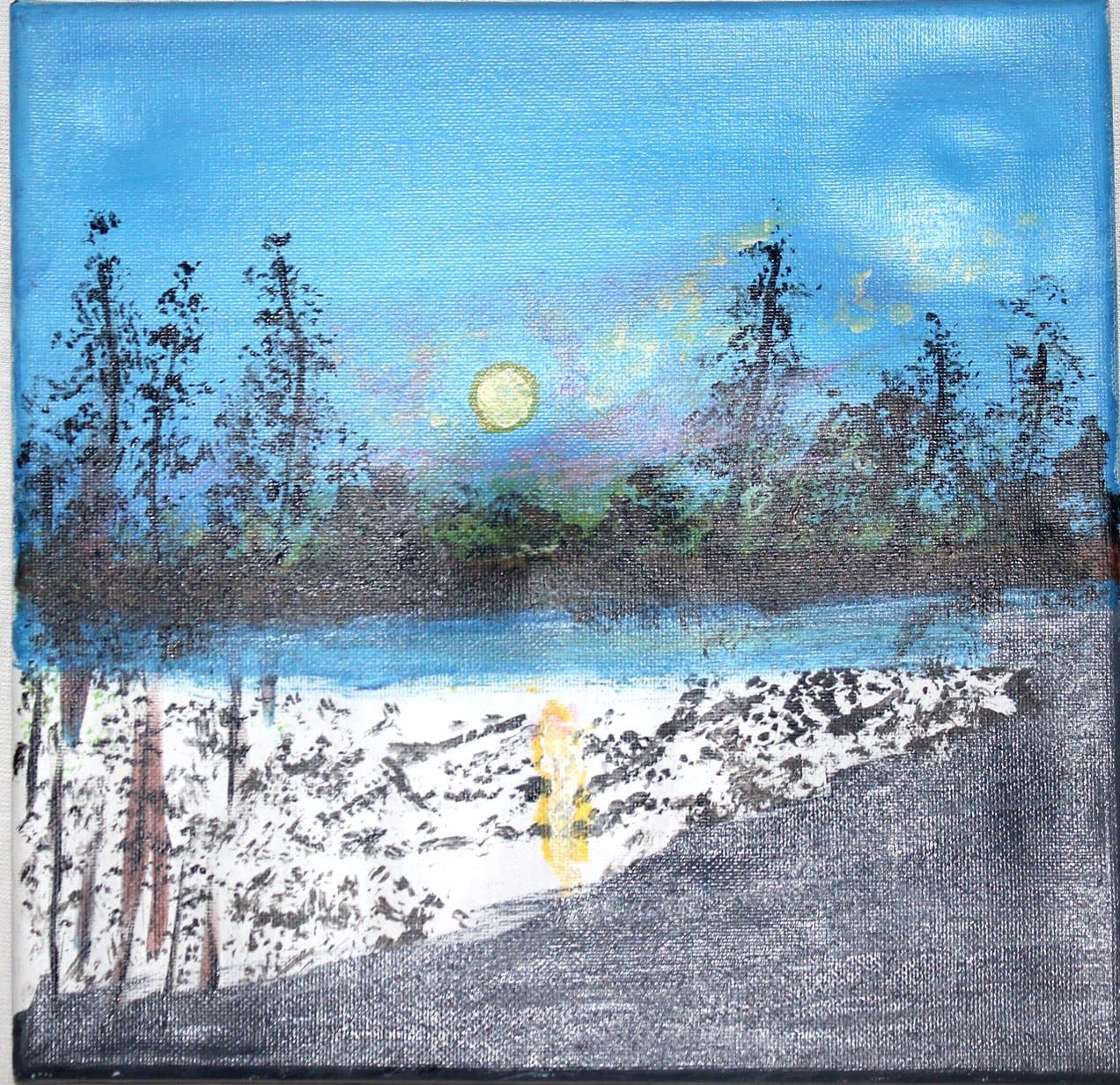 Moonlit Snowy Forest Painting