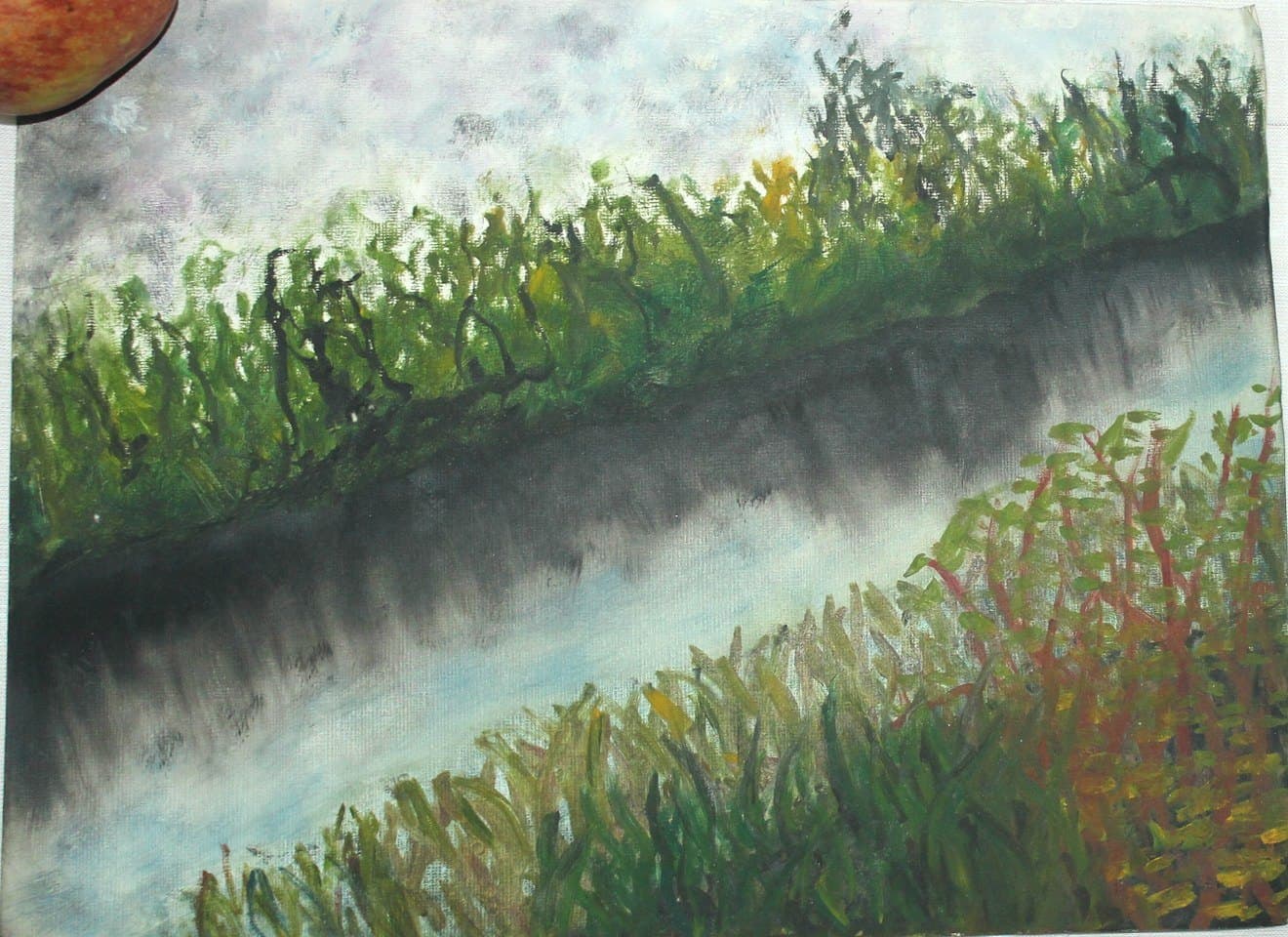 Misty Grassland Stream Painting