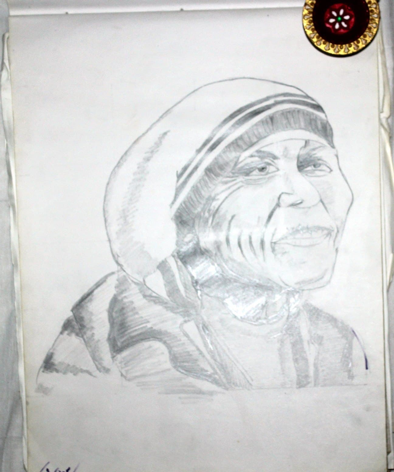 Elderly Woman in Head Scarf – Pencil Portrait