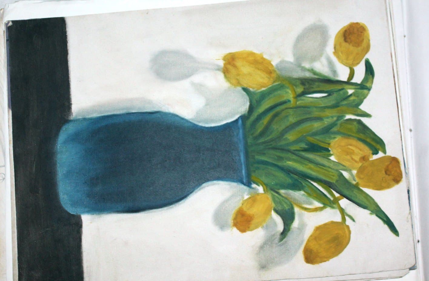 Yellow Tulips in Blue Vase Painting