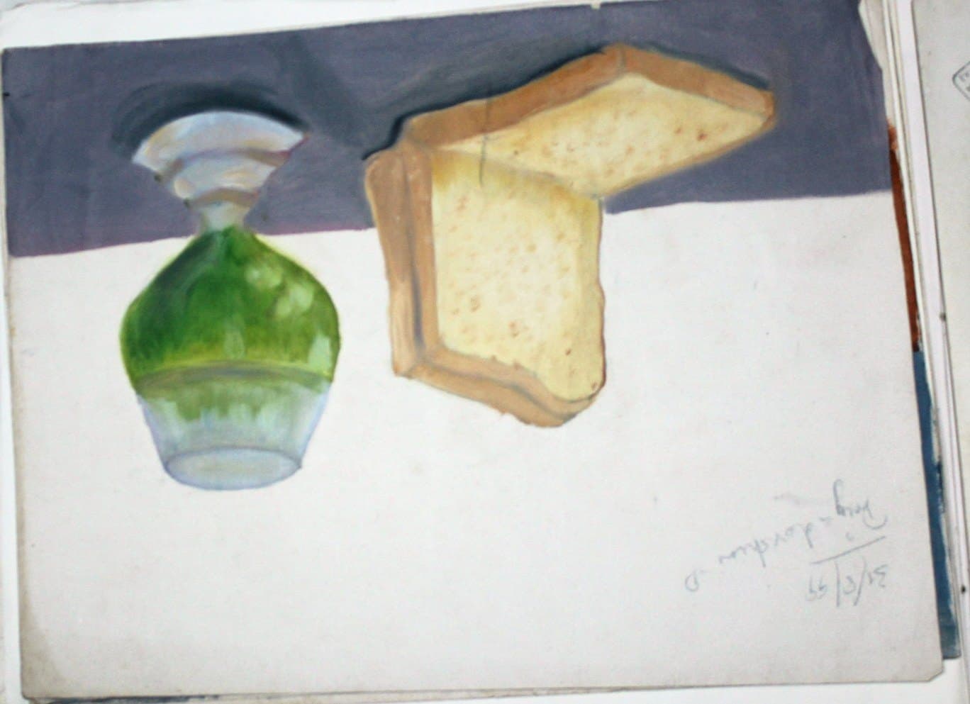 Green Vase & Bread Still Life Painting
