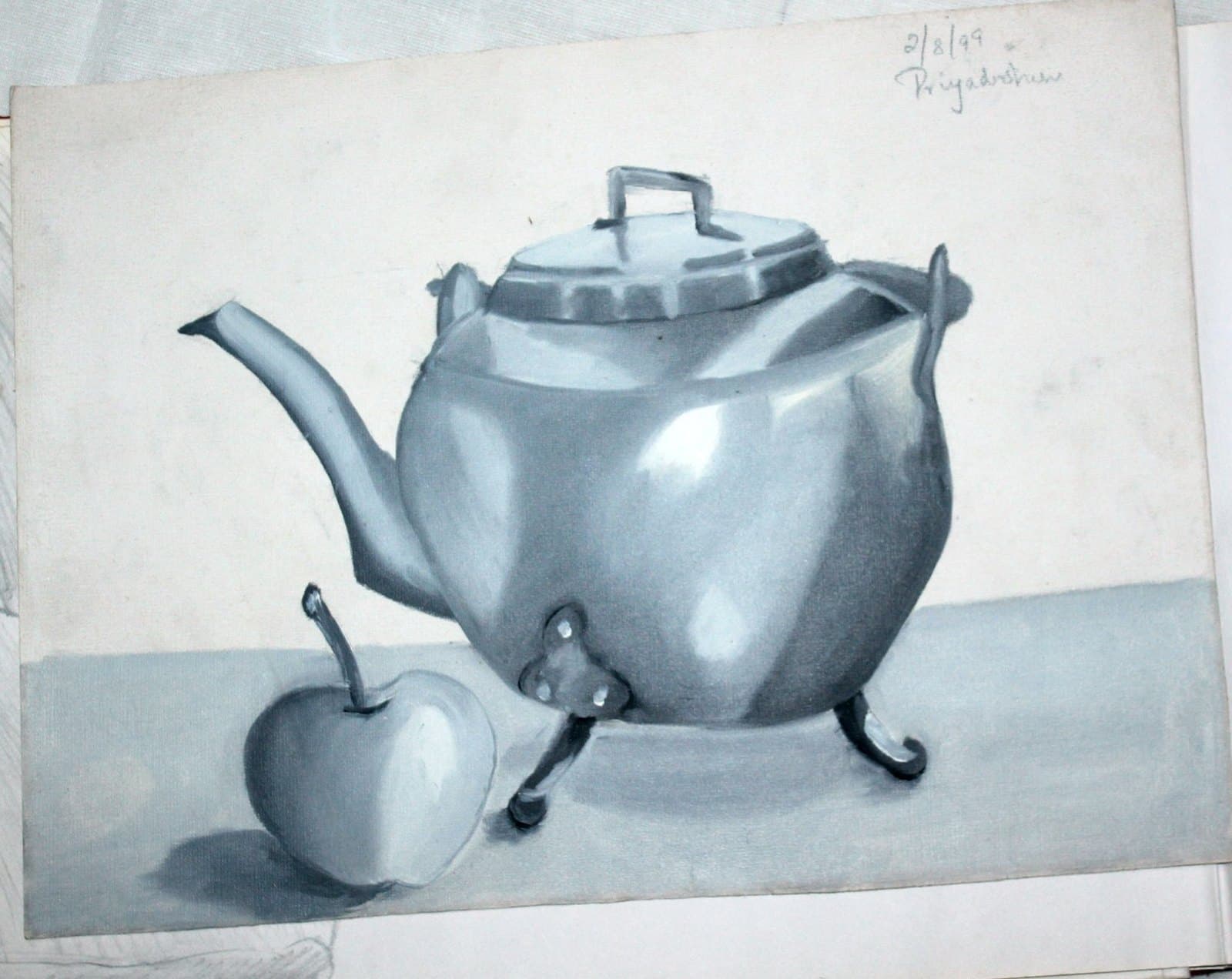 Teapot & Apple Monochrome Still Life