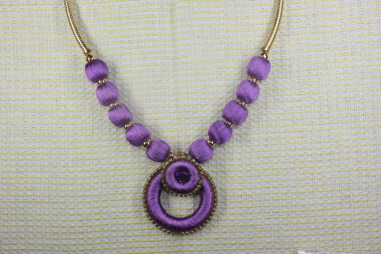Handmade Purple Silk Thread Necklace with Ring Pendant