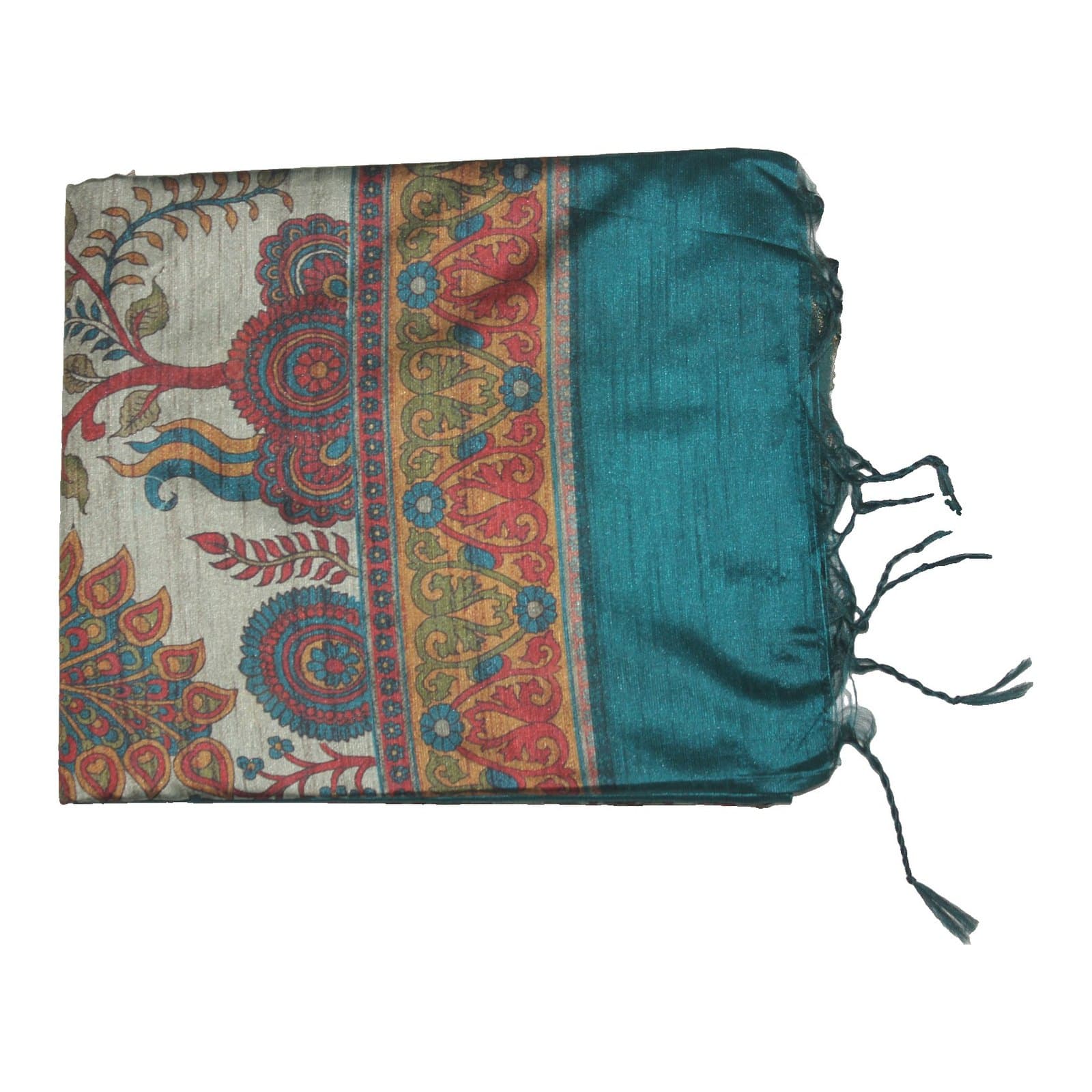 Teal Kalamkari Peacock Print Saree