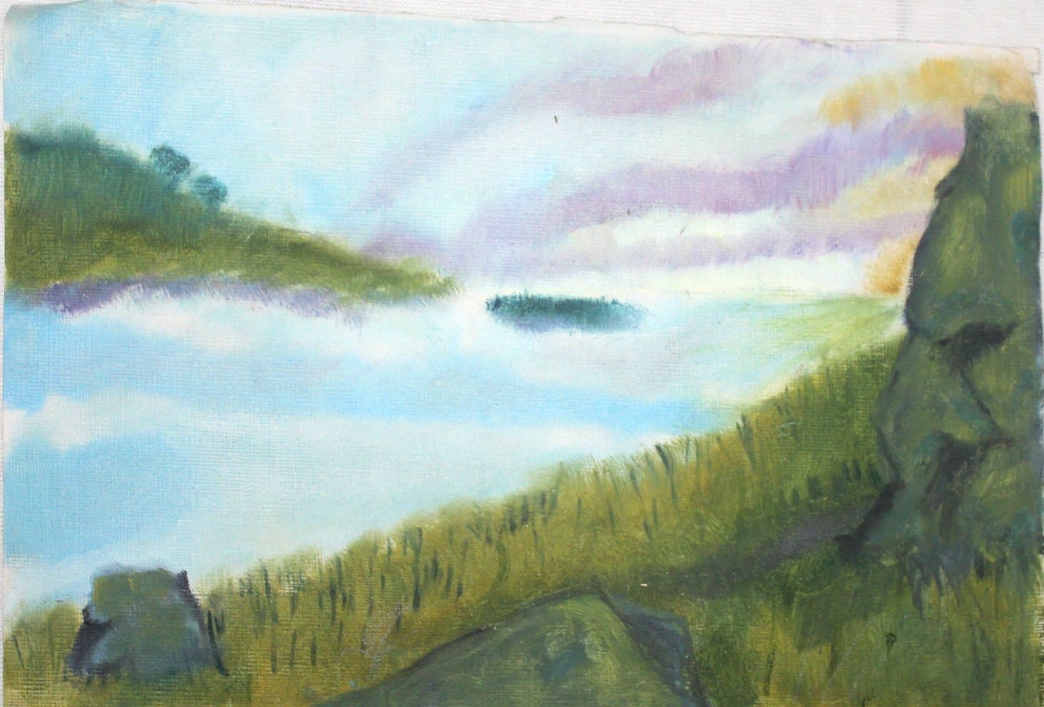 Misty Lake Landscape Painting